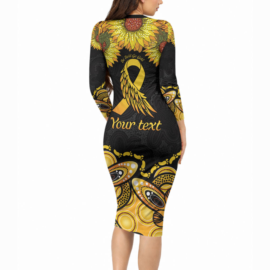 Be Bold Go Gold Aboriginal Ribbon Childhood Personalised Long Sleeve Bodycon Dress