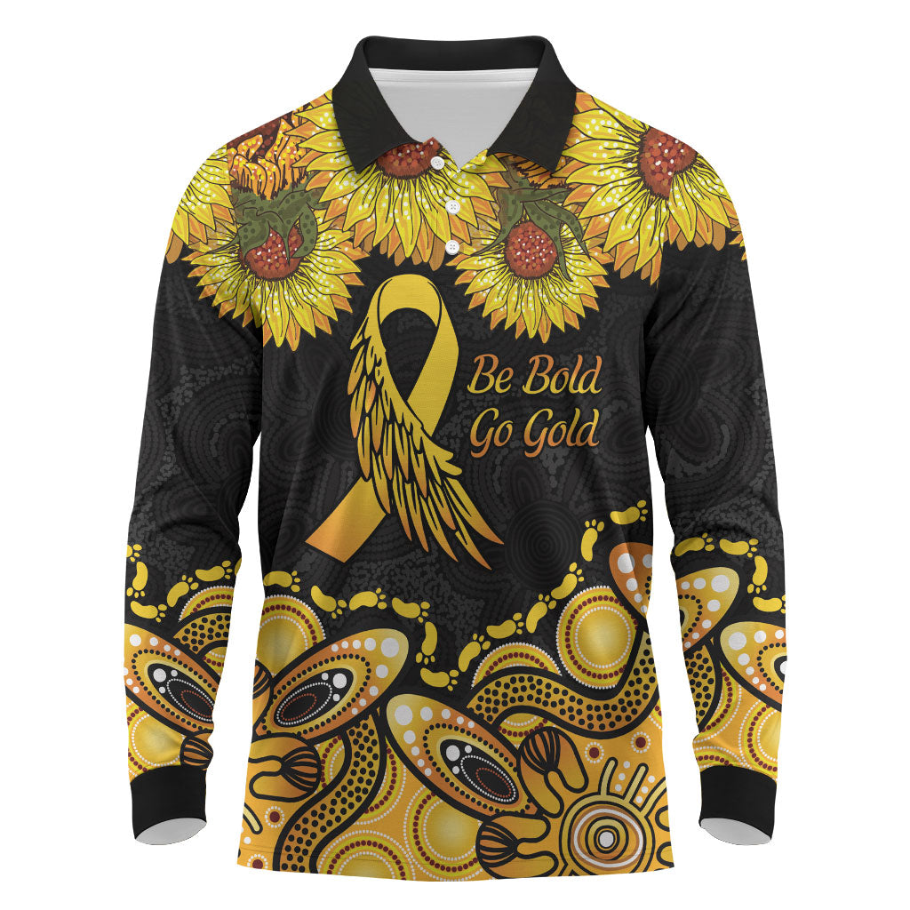 Be Bold Go Gold Aboriginal Ribbon Childhood Personalised Long Sleeve Polo Shirt