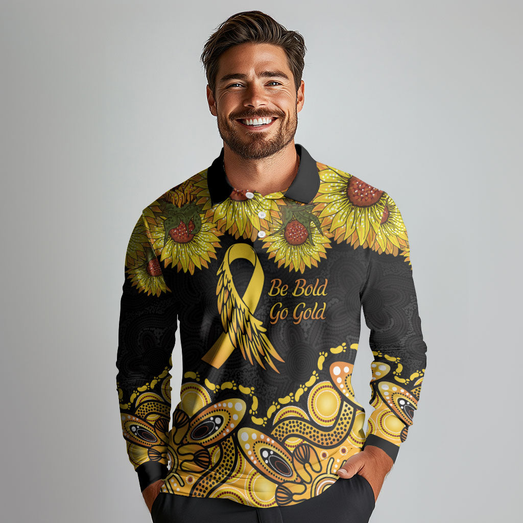 Be Bold Go Gold Aboriginal Ribbon Childhood Personalised Long Sleeve Polo Shirt