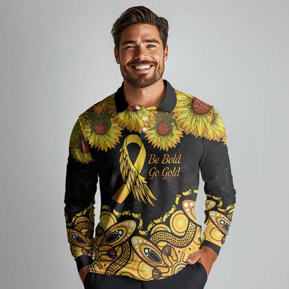 Be Bold Go Gold Aboriginal Ribbon Childhood Personalised Long Sleeve Polo Shirt