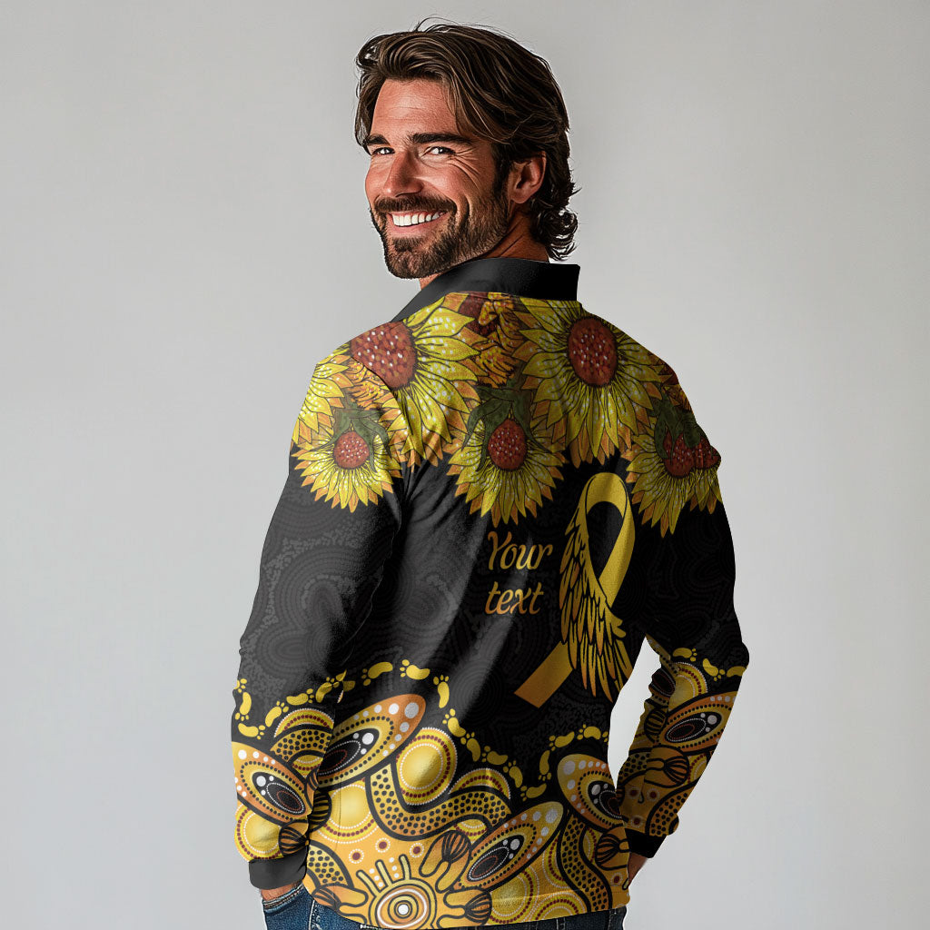 Be Bold Go Gold Aboriginal Ribbon Childhood Personalised Long Sleeve Polo Shirt