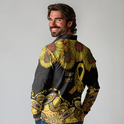 Be Bold Go Gold Aboriginal Ribbon Childhood Personalised Long Sleeve Polo Shirt