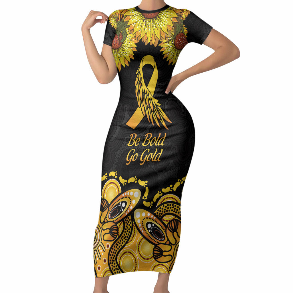 Be Bold Go Gold Aboriginal Ribbon Childhood Personalised Short Sleeve Bodycon Dress