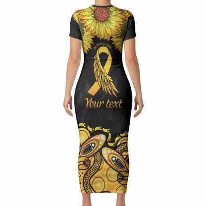 Be Bold Go Gold Aboriginal Ribbon Childhood Personalised Short Sleeve Bodycon Dress