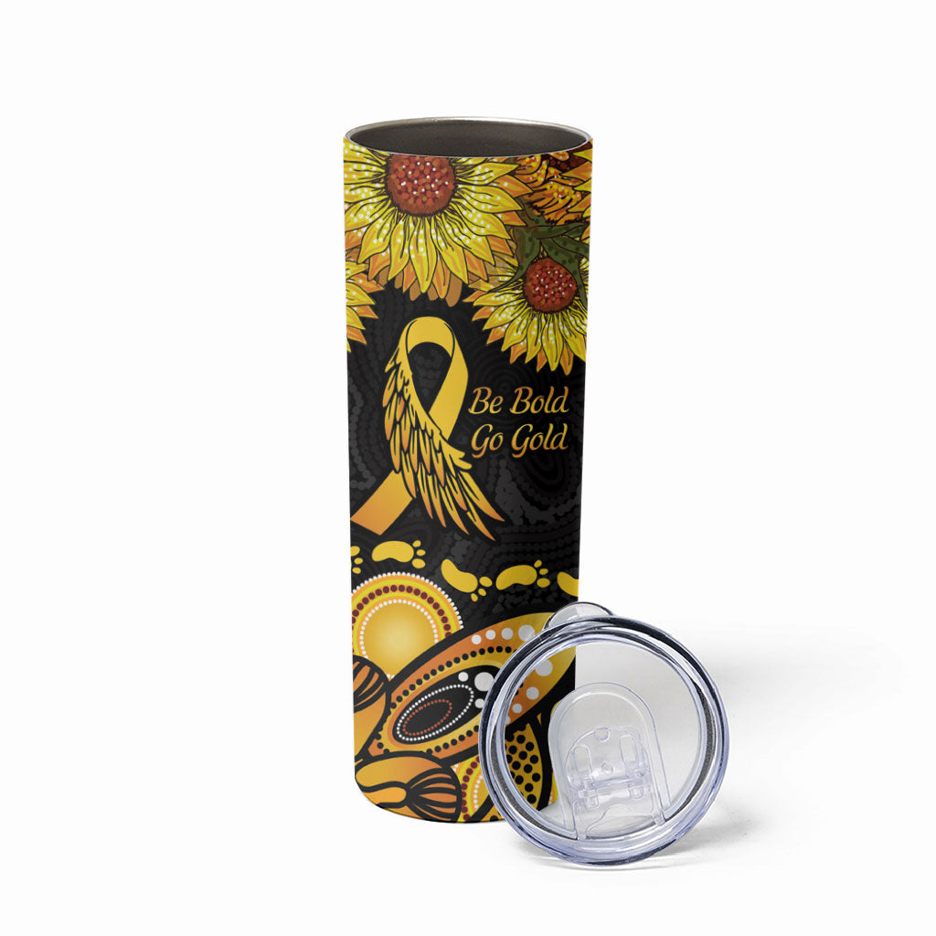 Be Bold Go Gold Aboriginal Ribbon Childhood Personalised Skinny Tumbler
