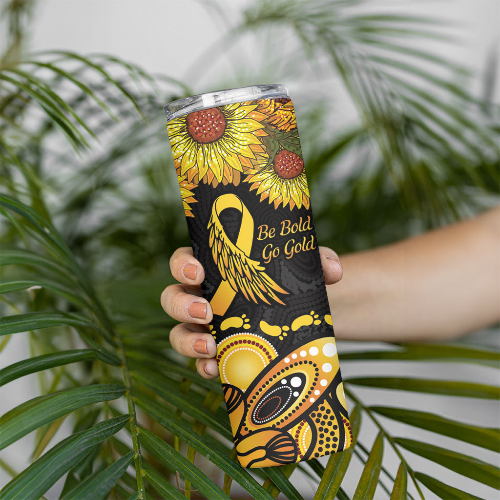 Be Bold Go Gold Aboriginal Ribbon Childhood Personalised Skinny Tumbler