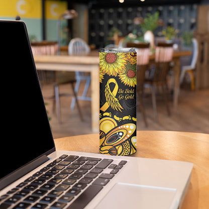 Be Bold Go Gold Aboriginal Ribbon Childhood Personalised Skinny Tumbler