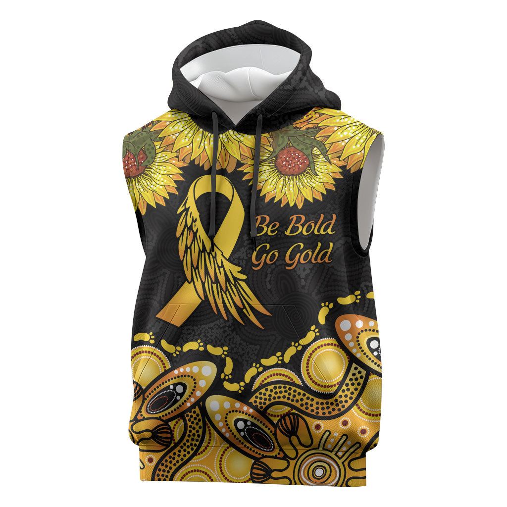 Be Bold Go Gold Aboriginal Ribbon Childhood Personalised Sleeveless Hoodie