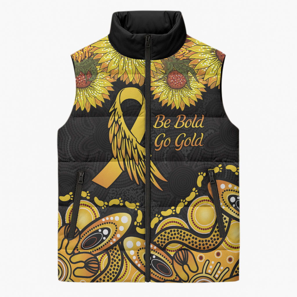 Be Bold Go Gold Aboriginal Ribbon Childhood Personalised Sleeveless Puffer Jacket