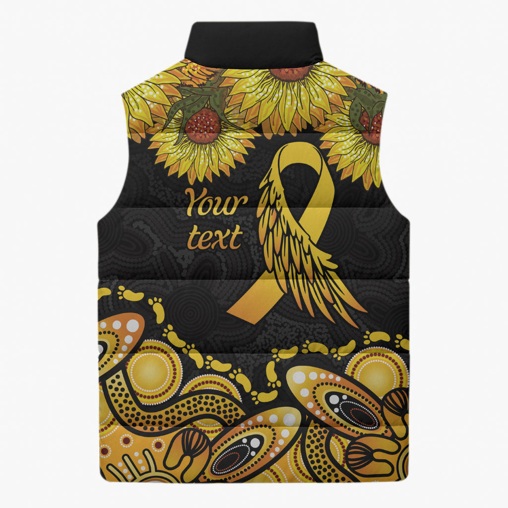 Be Bold Go Gold Aboriginal Ribbon Childhood Personalised Sleeveless Puffer Jacket