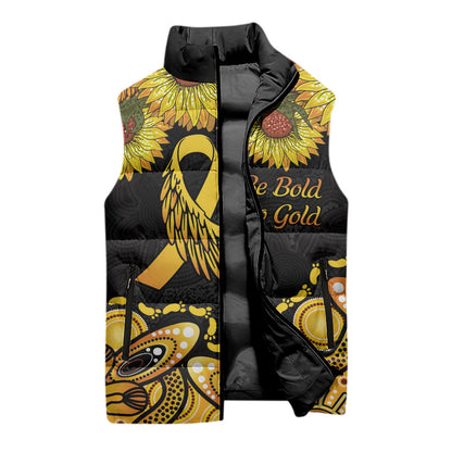 Be Bold Go Gold Aboriginal Ribbon Childhood Personalised Sleeveless Puffer Jacket