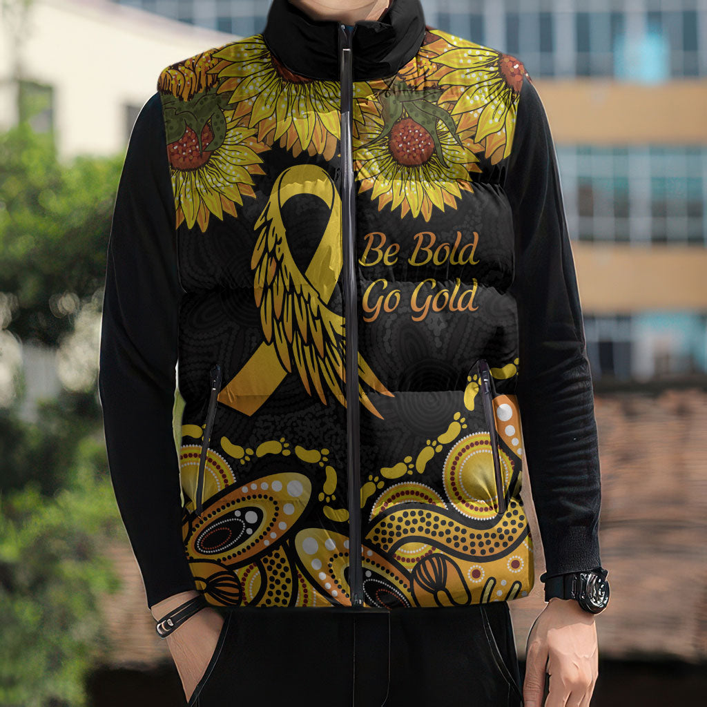 Be Bold Go Gold Aboriginal Ribbon Childhood Personalised Sleeveless Puffer Jacket