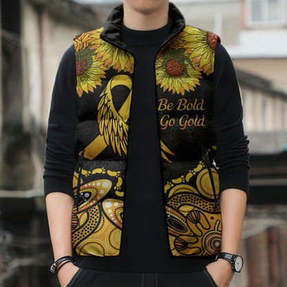 Be Bold Go Gold Aboriginal Ribbon Childhood Personalised Sleeveless Puffer Jacket