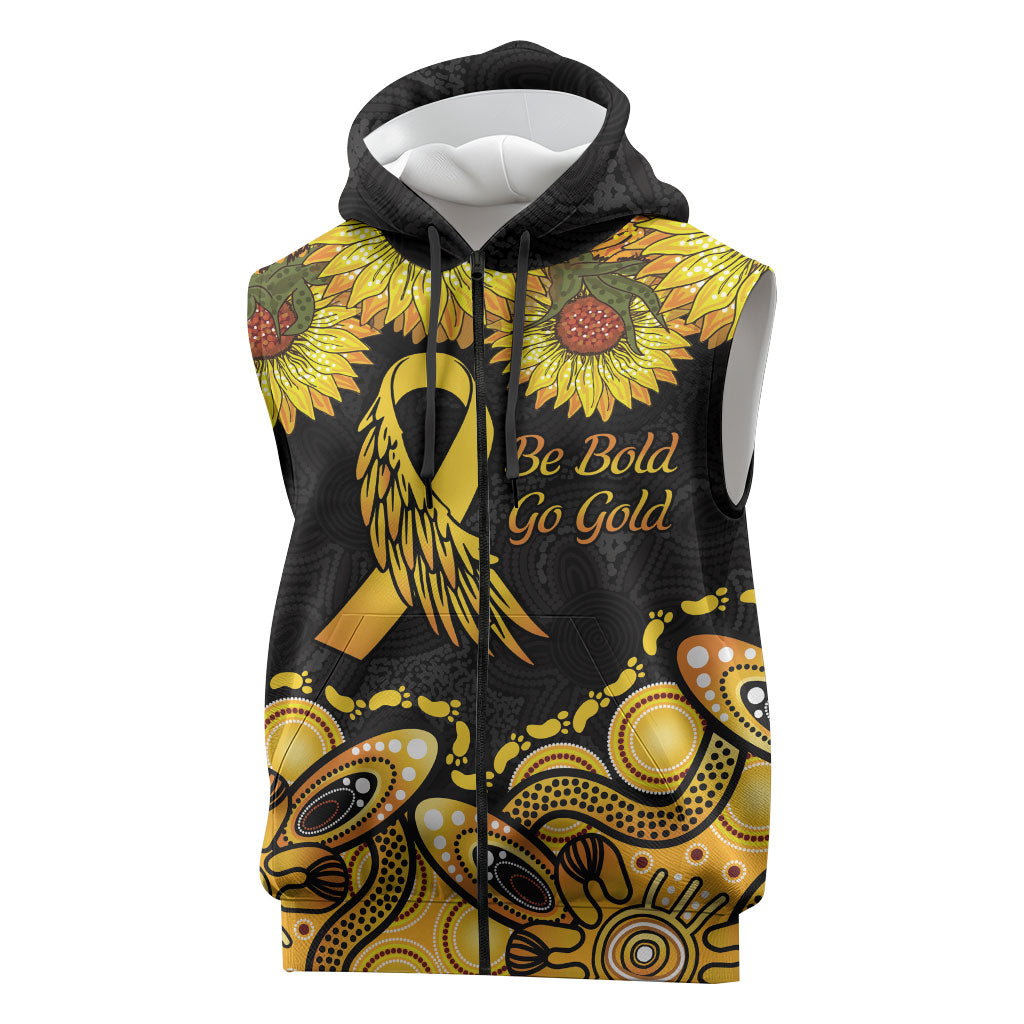 Be Bold Go Gold Aboriginal Ribbon Childhood Personalised Sleeveless Zip Hoodie