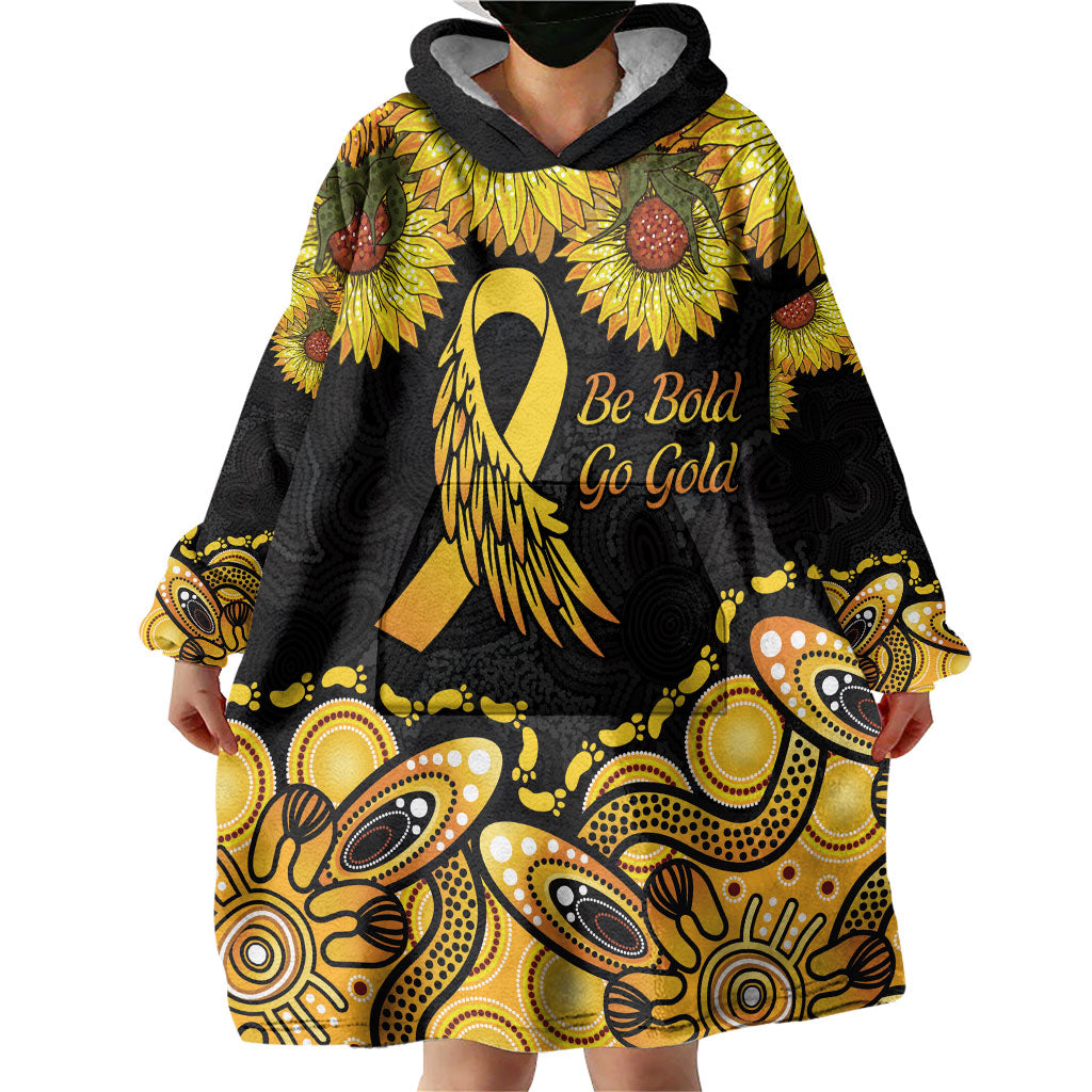 Be Bold Go Gold Aboriginal Ribbon Childhood Personalised Wearable Blanket Hoodie