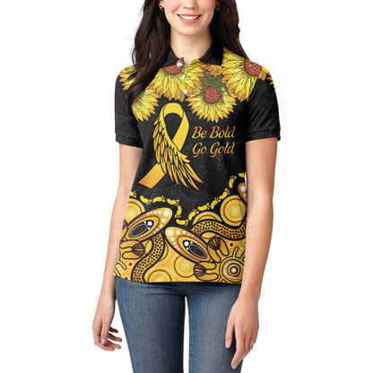 Be Bold Go Gold Aboriginal Ribbon Childhood Personalised Women Polo Shirt