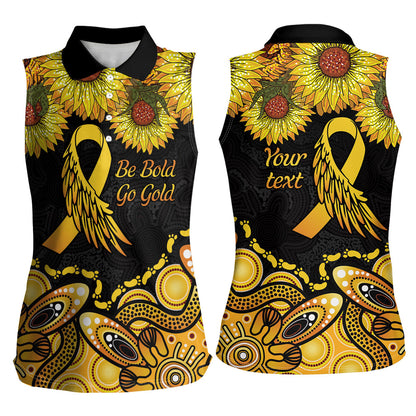 Be Bold Go Gold Aboriginal Ribbon Childhood Personalised Women Sleeveless Polo Shirt