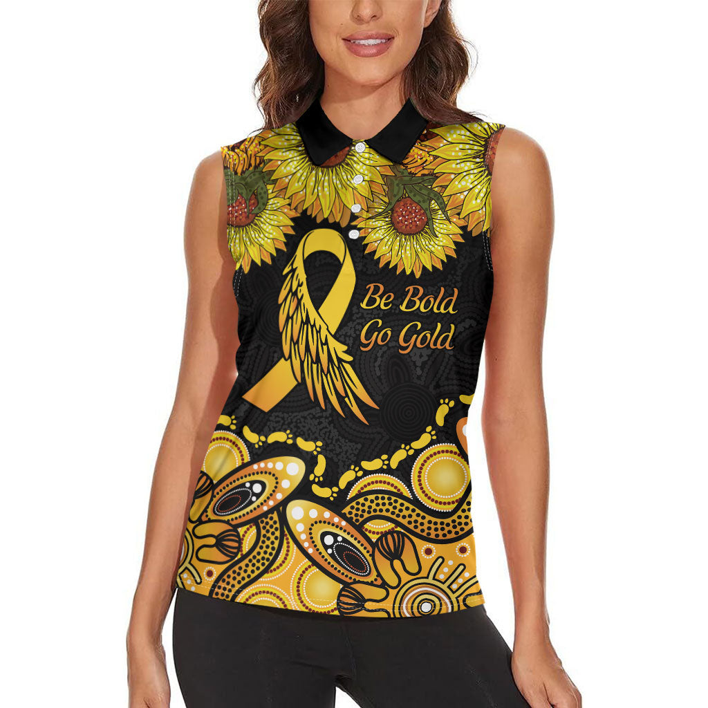 Be Bold Go Gold Aboriginal Ribbon Childhood Personalised Women Sleeveless Polo Shirt