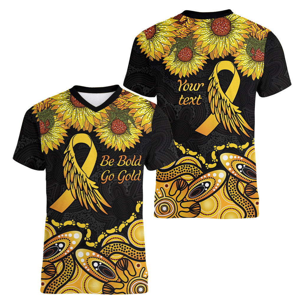 Be Bold Go Gold Aboriginal Ribbon Childhood Personalised Women V-Neck T-Shirt
