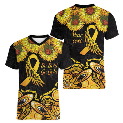 Be Bold Go Gold Aboriginal Ribbon Childhood Personalised Women V-Neck T-Shirt
