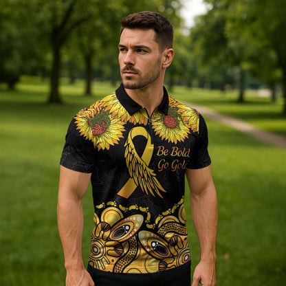 Be Bold Go Gold Aboriginal Ribbon Childhood Personalised Zipper Polo Shirt
