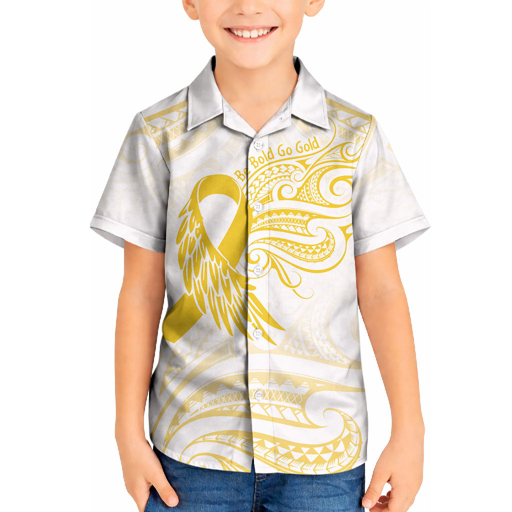 Be Bold Go Gold Polynesian Ribbon Childhood Personalised Kid Hawaiian Shirt