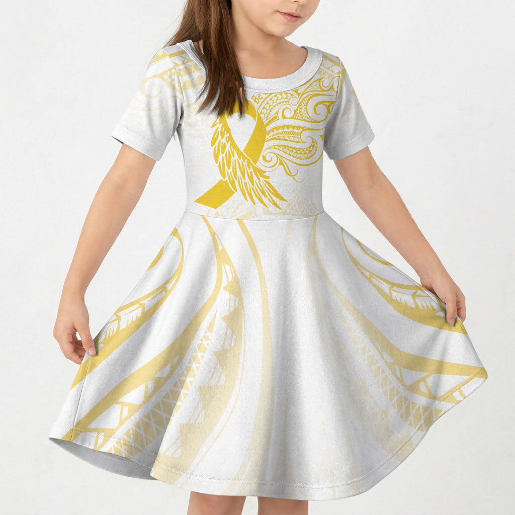 Be Bold Go Gold Polynesian Ribbon Childhood Personalised Kid Short Sleeve Dress