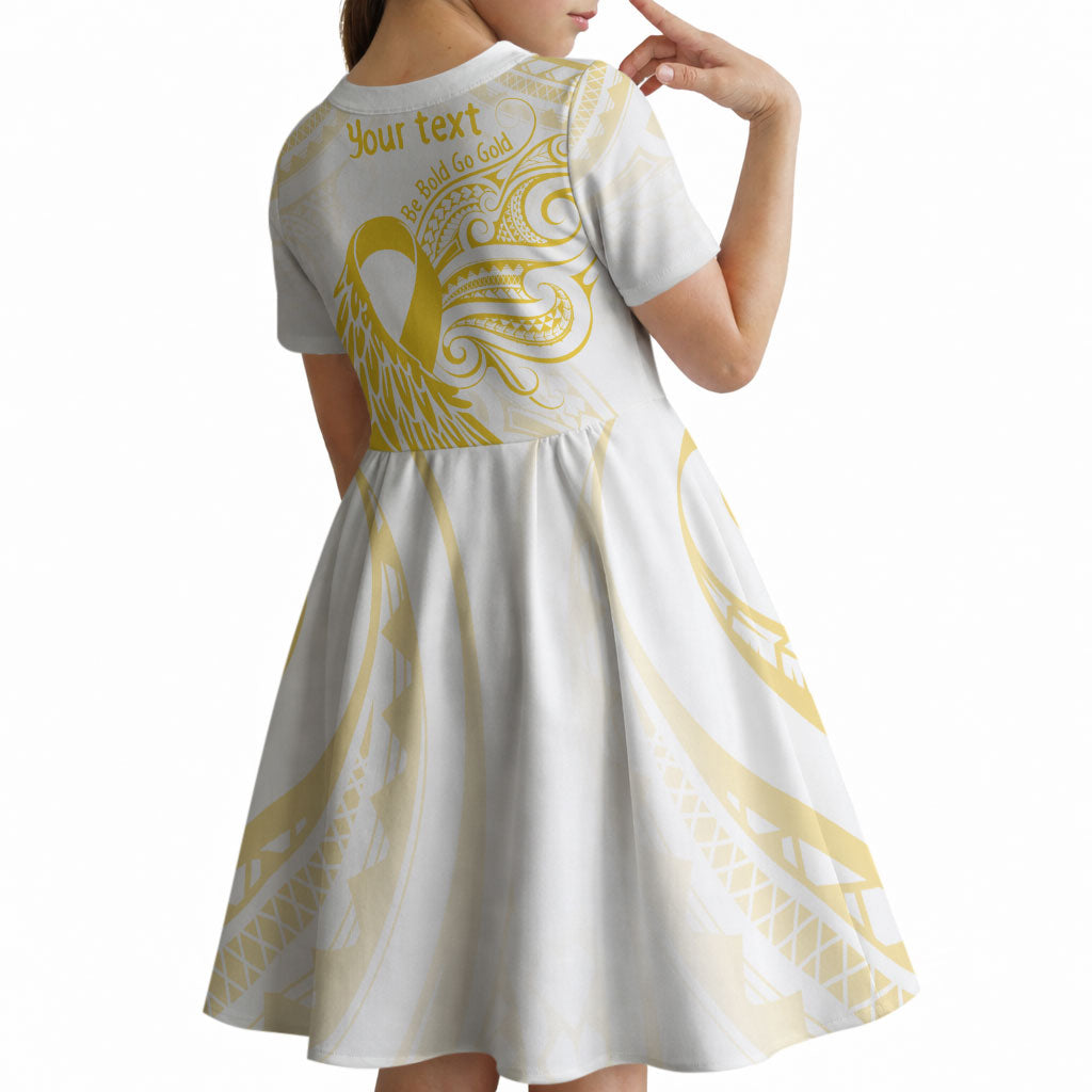 Be Bold Go Gold Polynesian Ribbon Childhood Personalised Kid Short Sleeve Dress