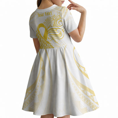 Be Bold Go Gold Polynesian Ribbon Childhood Personalised Kid Short Sleeve Dress