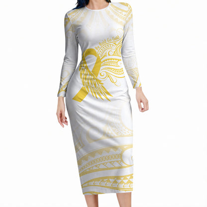 Be Bold Go Gold Polynesian Ribbon Childhood Personalised Long Sleeve Bodycon Dress