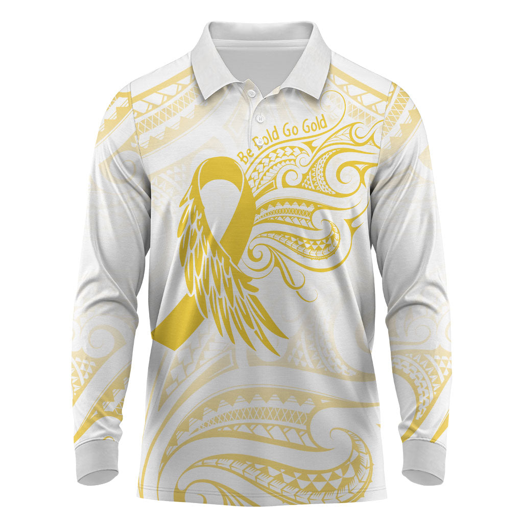 Be Bold Go Gold Polynesian Ribbon Childhood Personalised Long Sleeve Polo Shirt