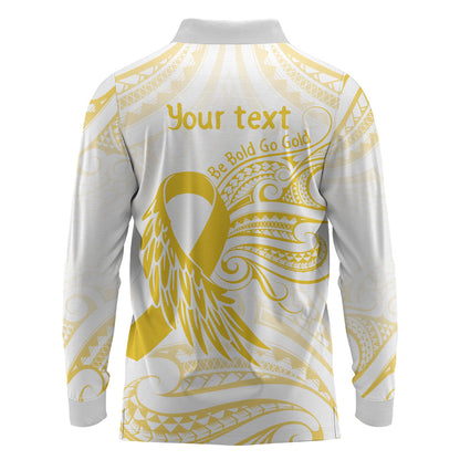 Be Bold Go Gold Polynesian Ribbon Childhood Personalised Long Sleeve Polo Shirt