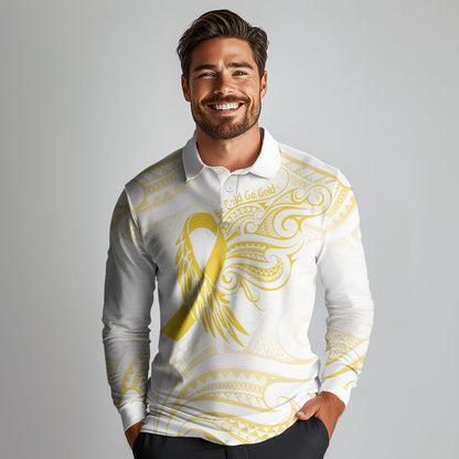 Be Bold Go Gold Polynesian Ribbon Childhood Personalised Long Sleeve Polo Shirt