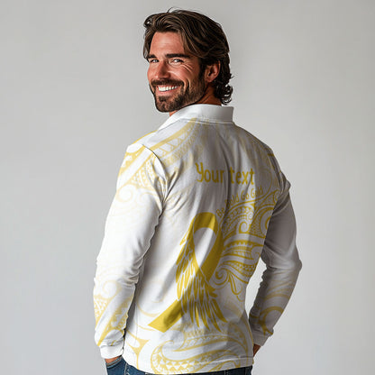 Be Bold Go Gold Polynesian Ribbon Childhood Personalised Long Sleeve Polo Shirt