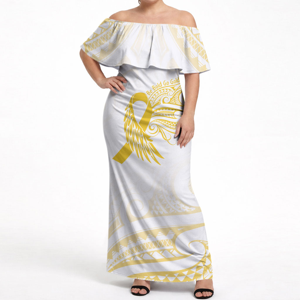 Be Bold Go Gold Polynesian Ribbon Childhood Personalised Off Shoulder Maxi Dress