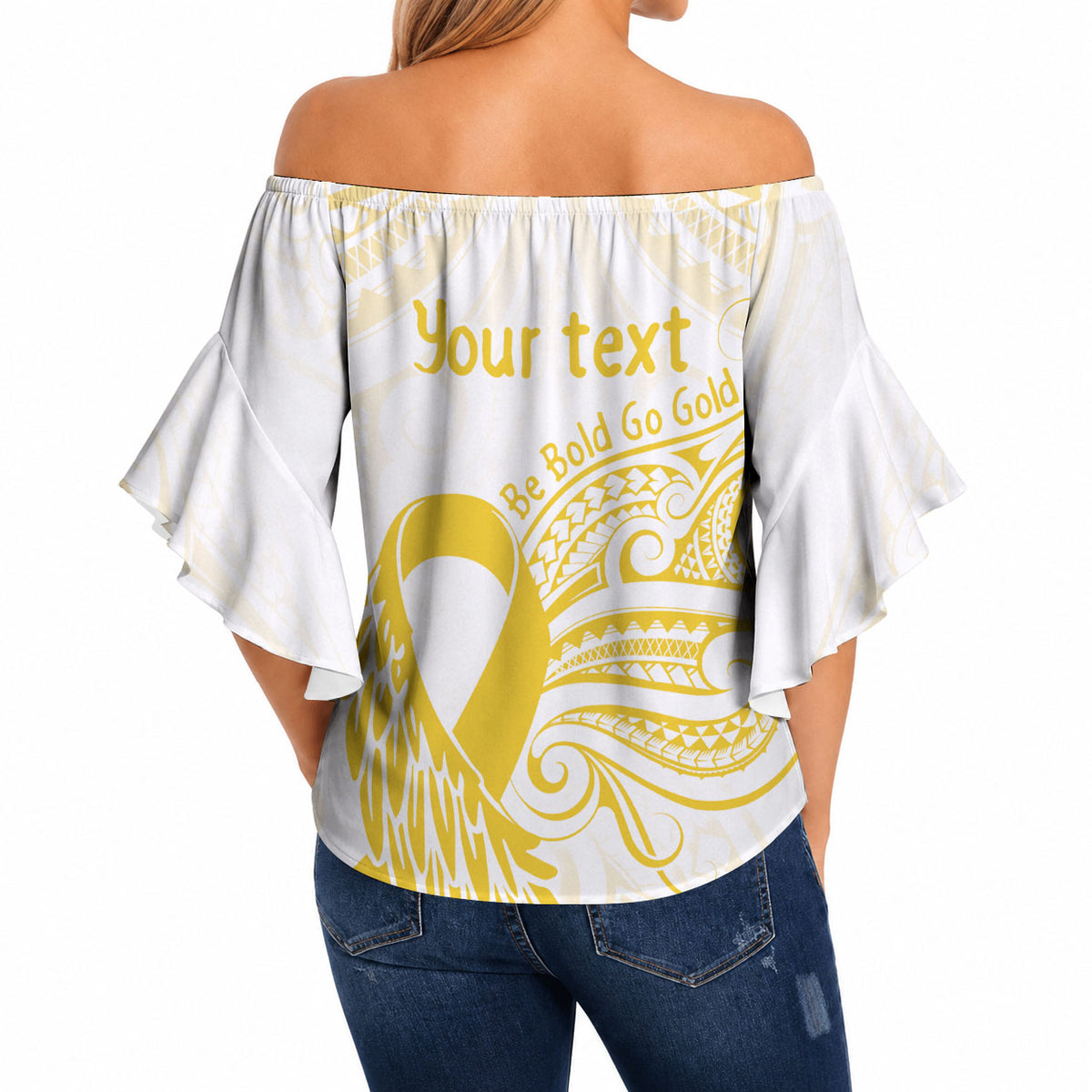 Be Bold Go Gold Polynesian Ribbon Childhood Personalised Off Shoulder Wrap Waist Top