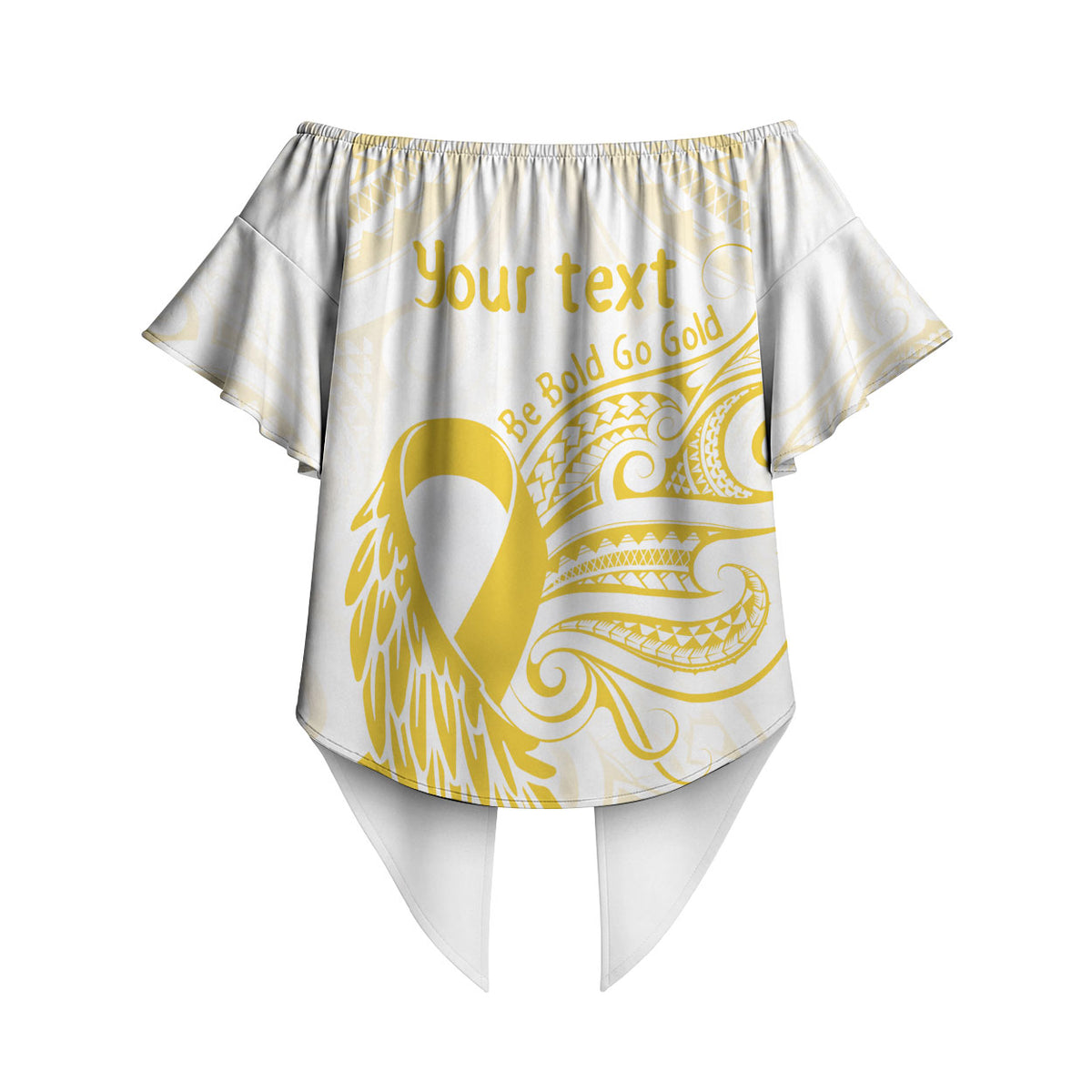 Be Bold Go Gold Polynesian Ribbon Childhood Personalised Off Shoulder Wrap Waist Top