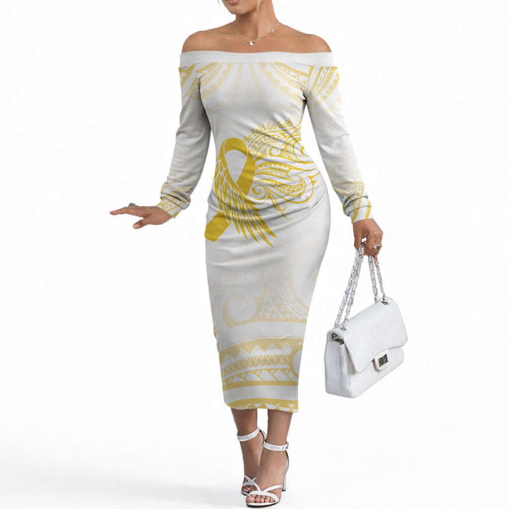 Be Bold Go Gold Polynesian Ribbon Childhood Personalised Off The Shoulder Long Sleeve Dress