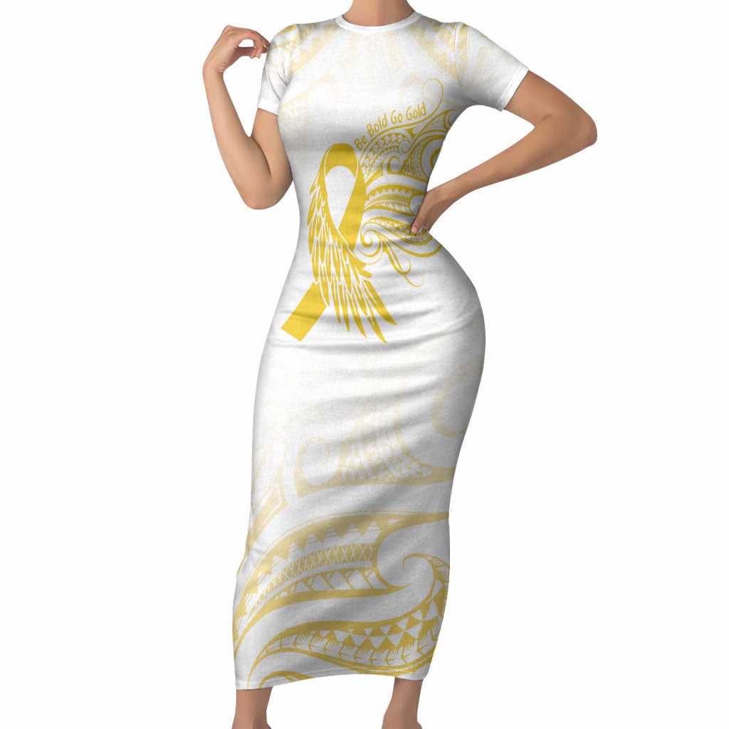 Be Bold Go Gold Polynesian Ribbon Childhood Personalised Short Sleeve Bodycon Dress
