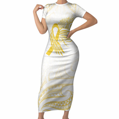 Be Bold Go Gold Polynesian Ribbon Childhood Personalised Short Sleeve Bodycon Dress