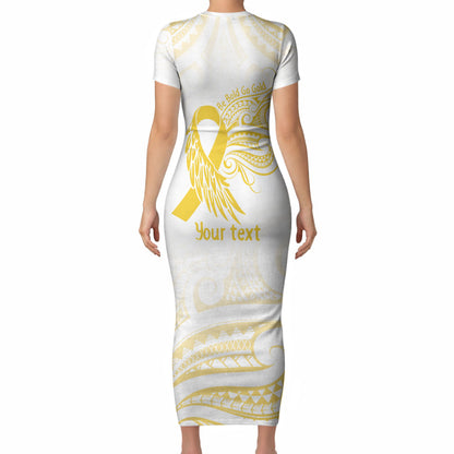 Be Bold Go Gold Polynesian Ribbon Childhood Personalised Short Sleeve Bodycon Dress