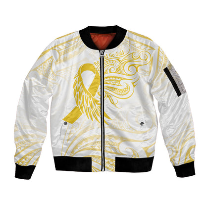 Be Bold Go Gold Polynesian Ribbon Childhood Personalised Sleeve Zip Bomber Jacket