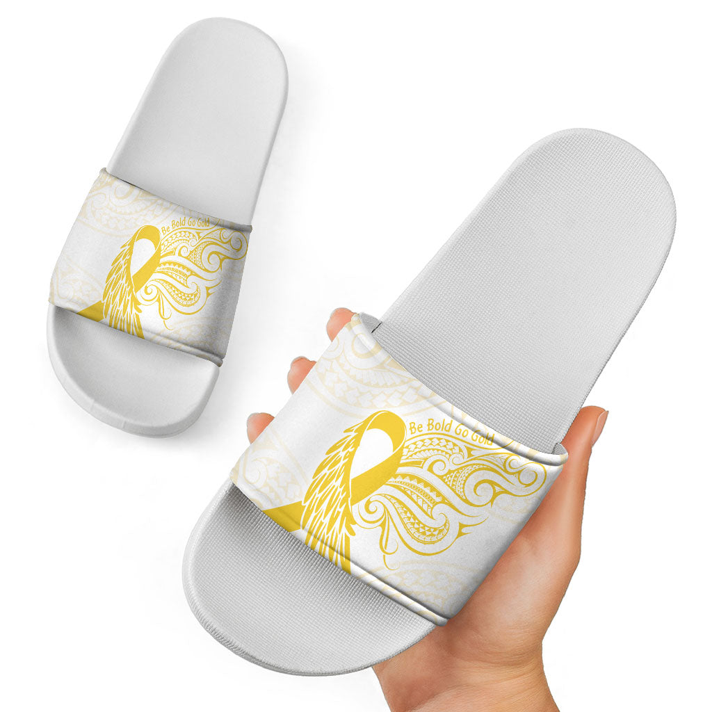Be Bold Go Gold Polynesian Ribbon Childhood Personalised Slide Sandals