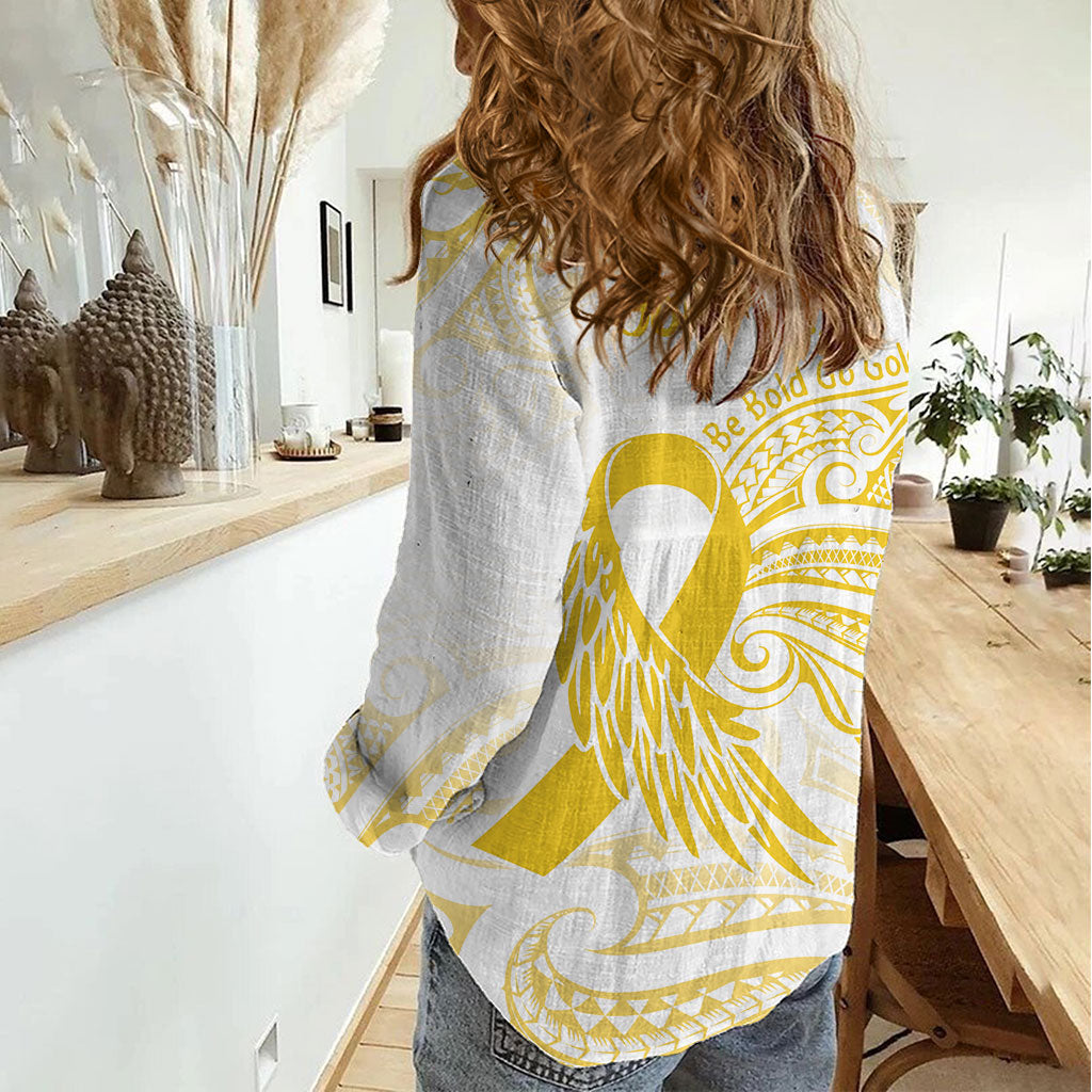 Be Bold Go Gold Polynesian Ribbon Childhood Personalised Women Casual Shirt