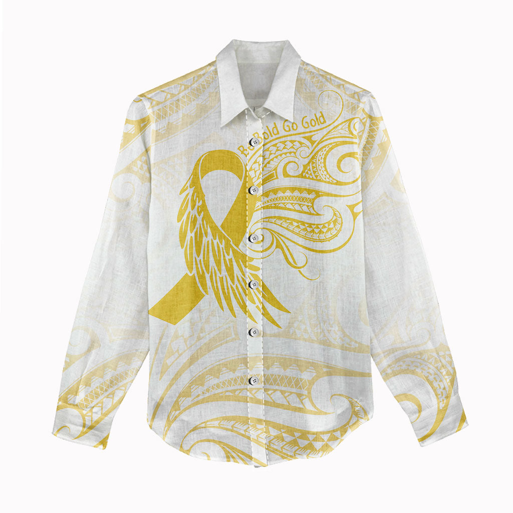 Be Bold Go Gold Polynesian Ribbon Childhood Personalised Women Casual Shirt