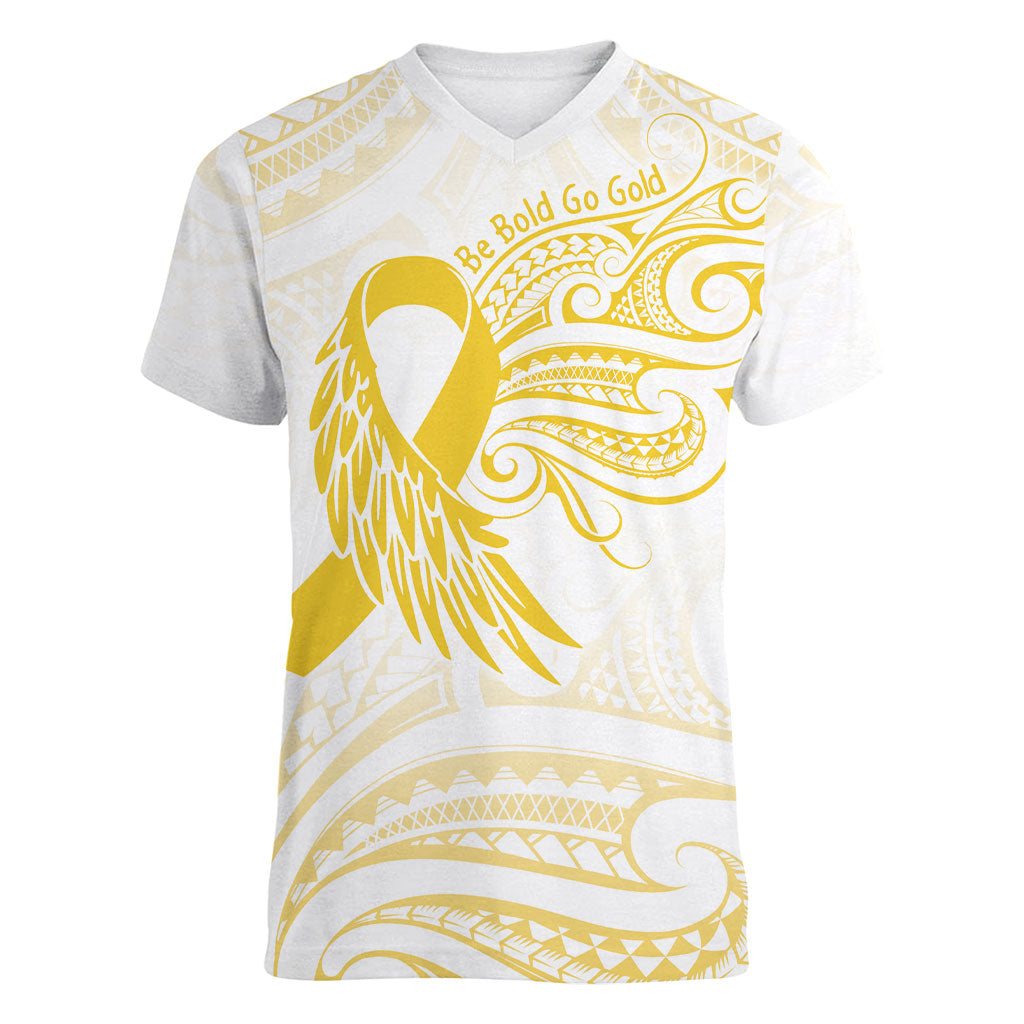 Be Bold Go Gold Polynesian Ribbon Childhood Personalised Women V-Neck T-Shirt