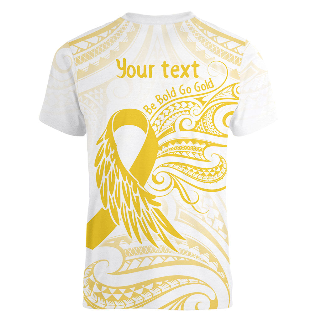 Be Bold Go Gold Polynesian Ribbon Childhood Personalised Women V-Neck T-Shirt