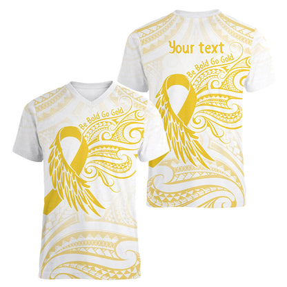 Be Bold Go Gold Polynesian Ribbon Childhood Personalised Women V-Neck T-Shirt
