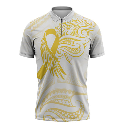 Be Bold Go Gold Polynesian Ribbon Childhood Personalised Zipper Polo Shirt
