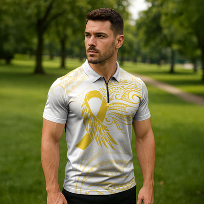 Be Bold Go Gold Polynesian Ribbon Childhood Personalised Zipper Polo Shirt